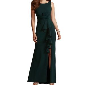Betsy & Adam Dress Ruffle Front Gown Pine Green MOB Wedding Guest Size 2P *NWT*